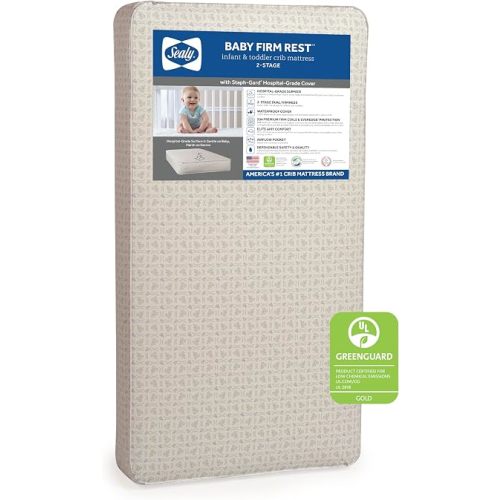 Sealy Baby Infant & Toddler Crib Mattress, Firm Rest 2 Stage, 204 Coils, Waterproof Breathable, Non Toxic, GREENGUARD GOLD Certified, Made in USA, 52x28