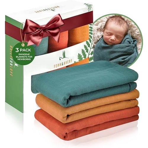 Fern & Avery Stretchy Cotton & Muslin Baby Swaddle Blankets - Soft Receiving Blankets for Newborn Boys & Girls - Lightweight, Breathable, Gender-Neutral Baby Gift - Forest 3-Pack