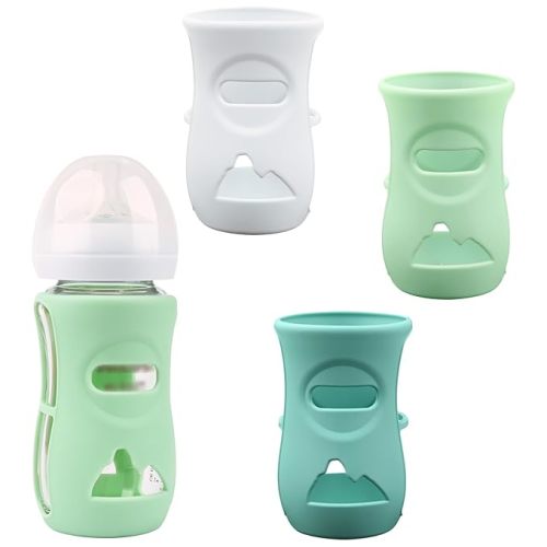3 Pack Silicone Sleeves for Avent Natural Glass Baby Bottles, Anti Breakage Baby Bottle Holder, Compatible Philips Avent Glass Natural Baby Bottle 8 oz, BPA Free - White+Blue+Green - 8 Ounce