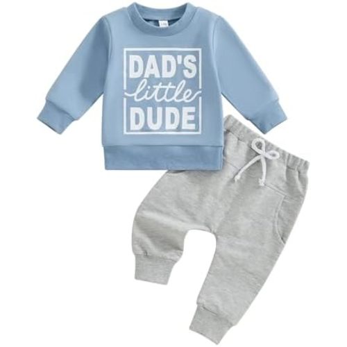 Kupretty Toddler Baby Boy Fall Winter Clothes Letter Graphic Long Sleeve Sweatshirt Pullover Tops + Joggers Pants Outfit Set