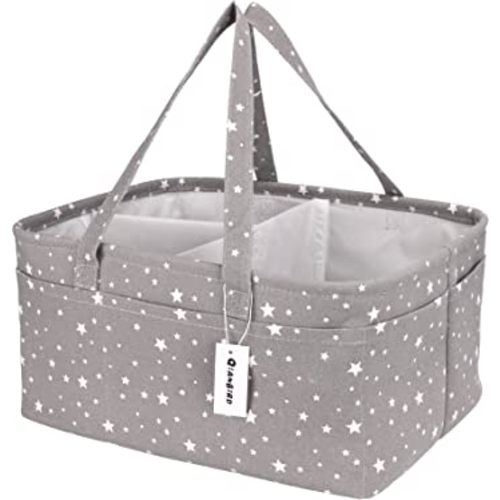 Baby Diaper Caddy Large Collapsible Nursery Organizer Storage Basket for Boy Girl Portable Holder Tote for Changing Table Car Travel Registry Favorites Newborn Essentials Must Haves Grey space stars…