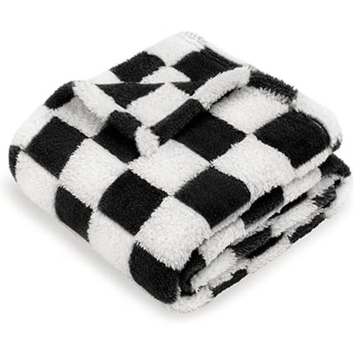 HOMRITAR Checkered Baby Blanket for Boy Girls Ultra Soft Fluffy Fuzzy Toddler Blankets with 3D Chessboard Grid Warmer Comfort Reversible Bed Blanket for Winter 350GSM Black 30 x 40 Inch