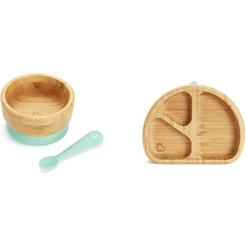 Munchkin® BambouTM Bamboo Suction Bowl, Silicone Spoon and Divided Suction Plate - Eco-Friendly Baby Mealtime Set