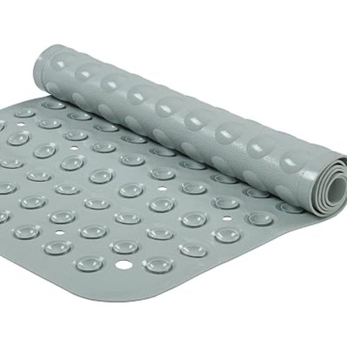 YANZIFLY Bathtub Mat for Shower: Soft Silicone Bath Mat Non Slip with Suction Cups Tub Mat for Bathroom for Family Use Extra Large Shower matt Machine Washable - Grey