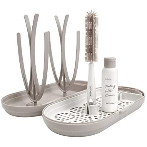 MOTHER-K Travel Baby Bottle Drying Rack Set, Including Drying Rack, Bottle Brush and Travel Bottle for Working Mom or Camping with Baby