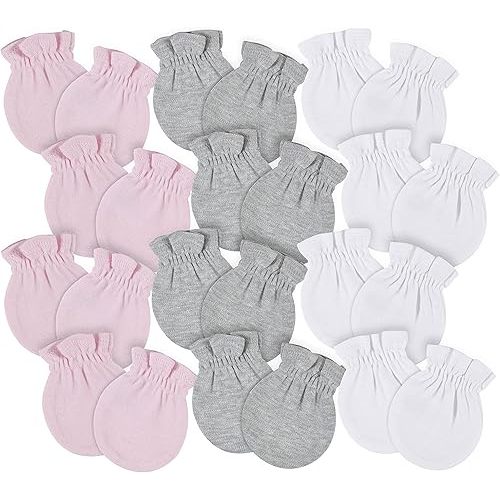 Gerber Baby 8-Pack Scratch Mittens, Pink/Gray/White, 0-3 Months (12-Pack)