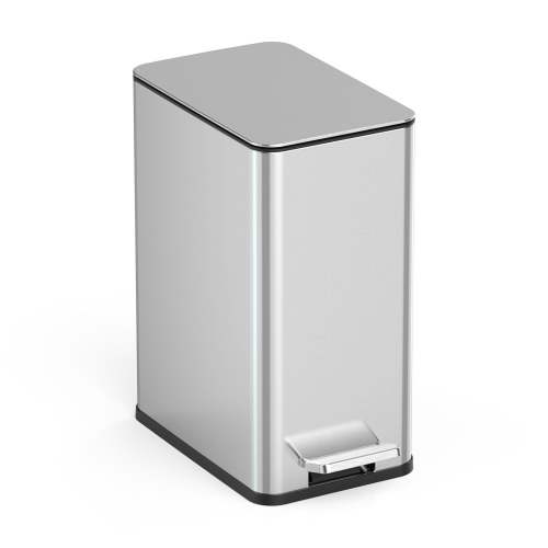 Nine Stars Bathroom Trash Can, 3 Gallon stainless steel, Step Garbage Bin with Soft Close lid, Silver