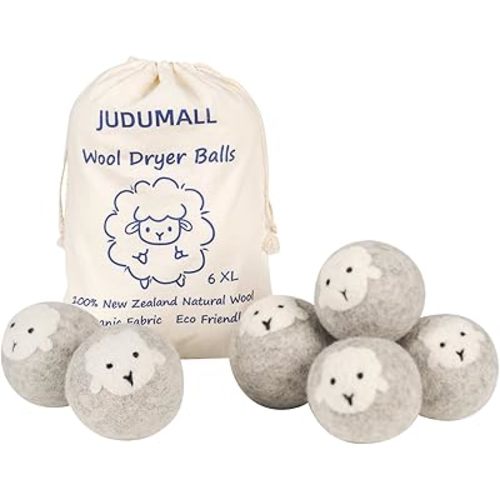 Wool Dryer Balls Handmade 6 Pack XL,organic wool dryer balls laundry reusable 1000 Loads,100% Natural New Zealand Wool Fabric Softener-anti static laundry,Reduces Drying Time,Baby Safe & Odorless gray