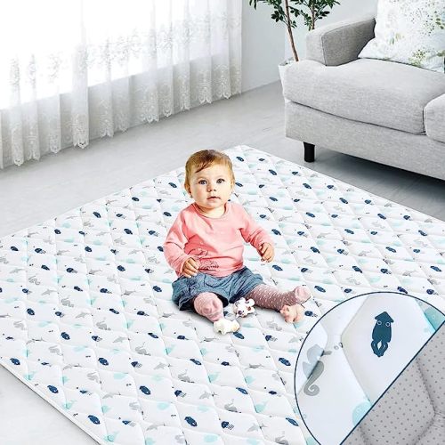 Premium Foam Baby Play Mat 71" X 59", Extra Large Activity Playmat for Babies and Toddlers, Baby Mat for Floor, Non Slip Cushioned Baby Play Mats for Floor, Kids Play Mat for Playpen Easy Clean, Whale