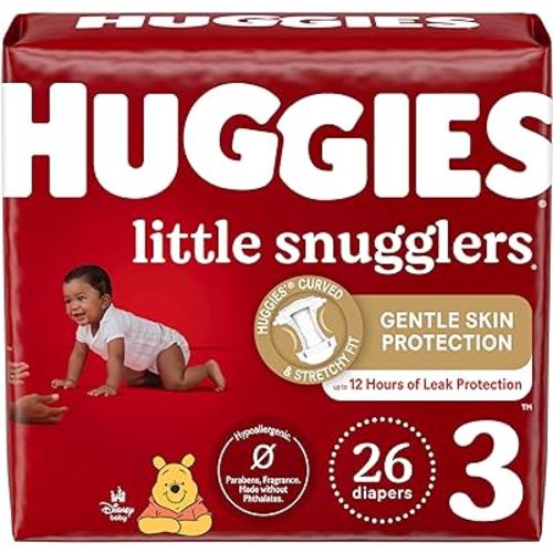 Huggies Size 3 Diapers, Little Snugglers Baby Diapers, Size 3 (16-28 lbs), 26 Count