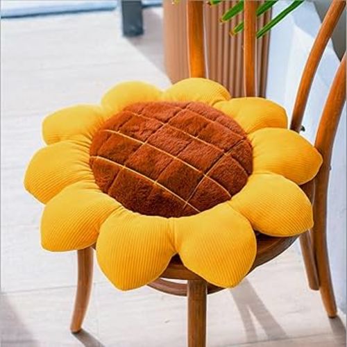 LEVINIS Yellow Sunflower Cushion Mat Home Decor Reversible Floor Pillow Seating Cushion Girls Boys Mother Gift Soft Velvet Stuffed Throw Pillows for Bed Couch Chair Car Office 19''
