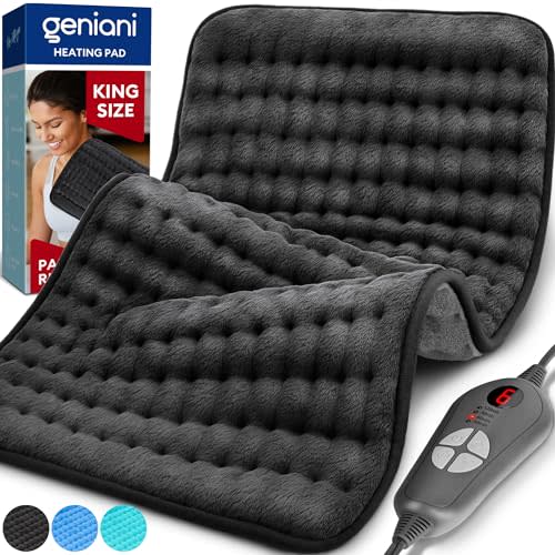 GENIANI Double Sided XL Heating Pad Electric for Lower Back Pain & Period Cramps Relief, Heat Pad with 6 Heat Settings for Neck & Shoulders, Heat Patches (12"x24" Jet Black)