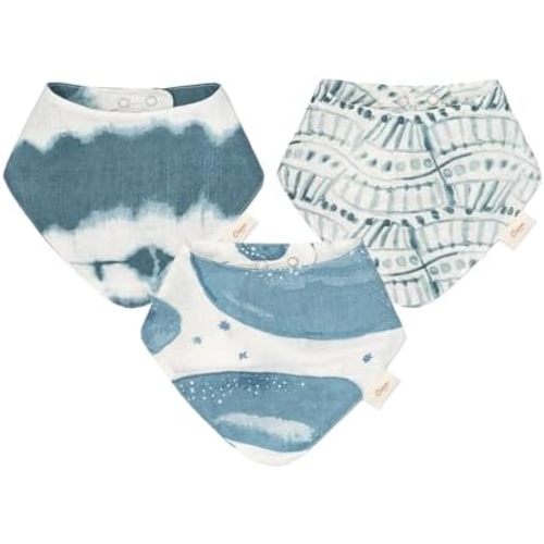 Crane Baby Soft Muslin Baby Bib Set, Adjustable and Absorbent Bandana Style Bibs for Boys and Girls