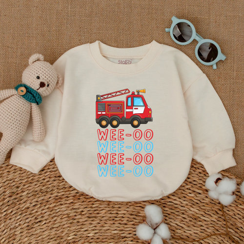 Wee-oo Firetruck Baby Romper, Firefighter, Emergency Rescue Vehicles Baby Bodysuit, Baby Boy Outfit, Romper for Baby Boy, Newborn Clothing