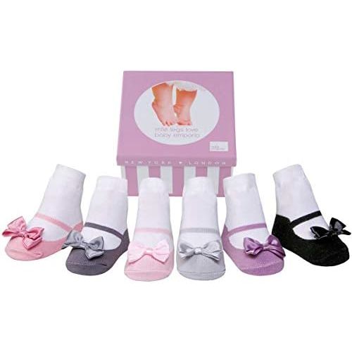Baby Girl Socks with Mary Jane or Sneaker Shoe Look - Non-slip Gripper Soles - 3 or 6 Pairs - Soft Cotton