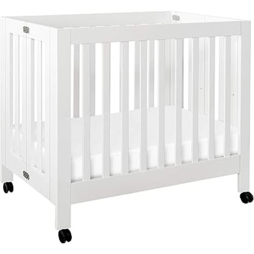Babyletto Origami Mini Portable Crib Folding with Wheels in White, 2 Adjustable Mattress Positions, Greenguard Gold Certified