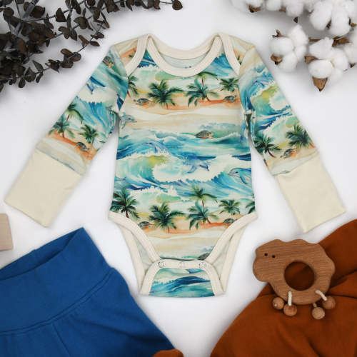 Organic Cotton Long Sleeve Baby Bodysuit, Maui