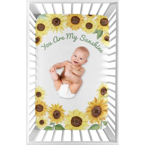 Sweet Jojo Designs Girl Photo Op Fitted Mini Crib Sheet Sunflower Yellow Green And Taupe