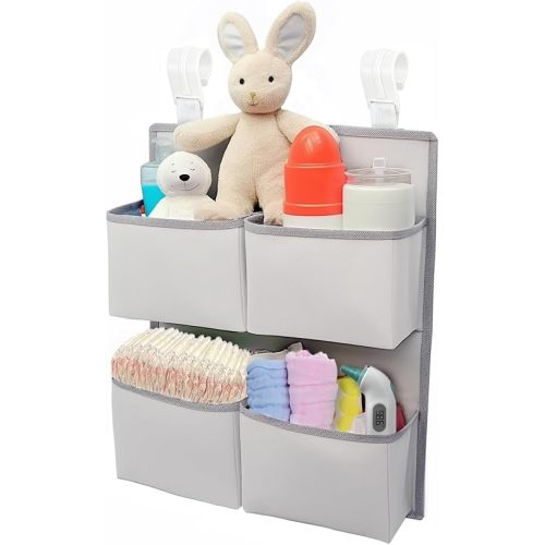 KIKJOK Hanging Diaper Organizer for Crib/Playard/Bassinet – H19 x L15 Hold 80+ Diapers - Changing Table Diaper Holder - Hanging Diaper Stacker Nursery Caddy Organizer for Boy or Girl (Silver-grey)
