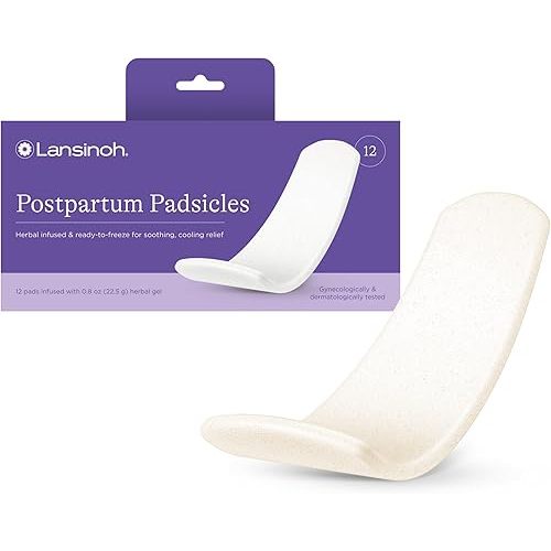 Lansinoh Postpartum Cooling Pads, Perineal Ice Packs, 12 Count, Witch Hazel Pads for Postpartum Care, Postpartum Essentials Padsicles with Cooling and Comforting Aloe Vera