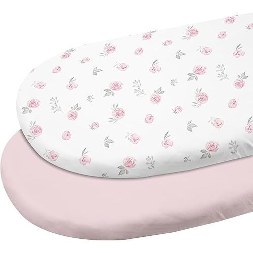 Gllquen Baby Bassinet Sheets 2 Pack, 100% Organic Cotton Bassinet Fitted Sheets for Girls Boys, Soft & Breathable Unisex Bassinet Mattress Sheets for Standard Bassinet 32"X16"(Pink)