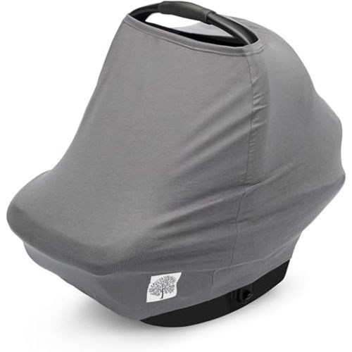 Parker Baby 4 in 1 Car Seat Cover for Girls and Boys - Stretchy Carseat Canopy, Nursing Cover, Grocery Cart Cover, High Chair Cover - “Pewter”