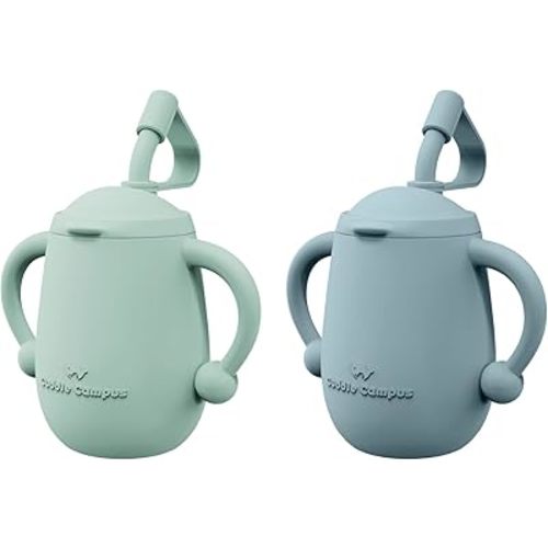 Cuddle Campus Pack of 2 Silicone Baby Training Cup, Shatterproof Toddler Sippy Cups with Straw, Open Cup for Baby, 6+ Months 5 Oz