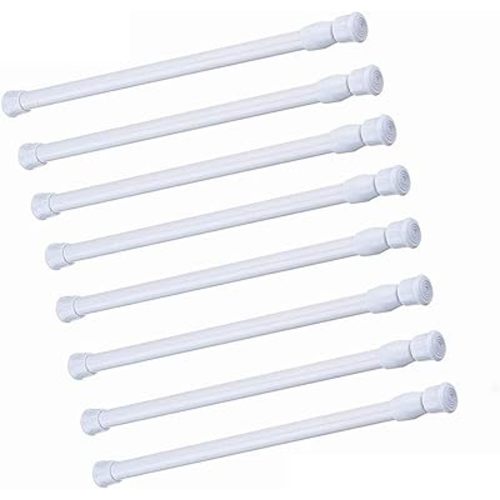 8 Pack Spring Curtain Tension Rods, 15.7-28 Inch Cupboard Bars Tensions Rods Adjustable Extension Rod for Bathroom Window Closet refrigerator bar DIY Projects (White)