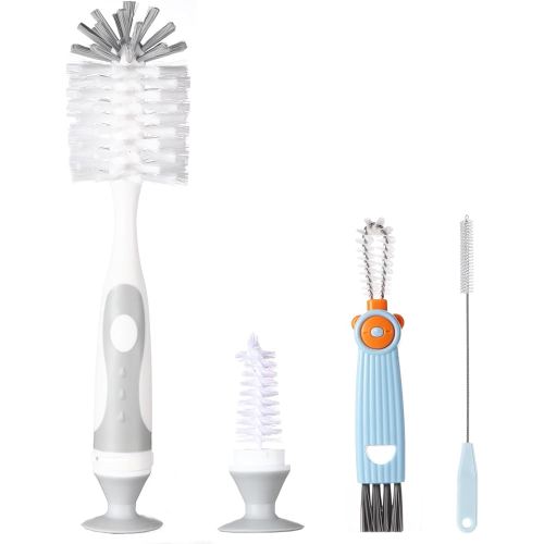 4-in-1 Baby Bottle Brush Set - Including Brushes for Bottles, Straws, Caps, & Nipples - BPA-Free (Grey)