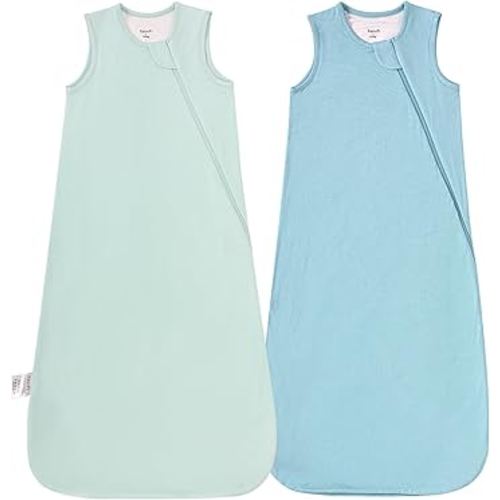 Supersoft Rayon Made from Bamboo Sleep Sack 6-12 Months 1.0 Tog Toddler Sleep Sack Baby Wearable Blanket with 2-Way Zipper Unisex Sleeping Bag for Babies All-year-around (2 Pack) Green & Blue