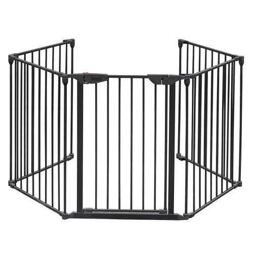 Bonnlo 120.5-Inch Metal Fireplace Fence Guard 5-Panel Baby Safety Gate/Barrier/Play Yard with Door Christmas Tree Fence Hearth Gate for Kids/Pet/Toddler/Dog/Cat, Black