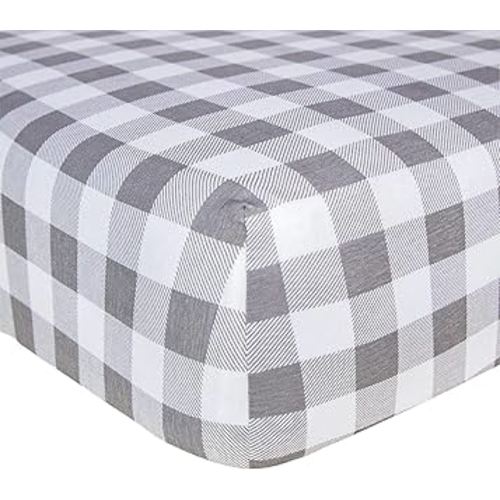 Burts Bees Baby Pattern Fitted Crib Sheet Organic Cotton BEESNUG - Gingham Grey Buffalo Check, Fits Unisex Standard Bed and Toddler Mattress, Infant Essentials, 52 x 28 Inch 1-Pack