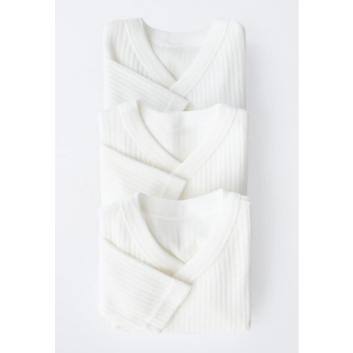 0-6 MONTHS/ THREE-PACK OF LONG-SLEEVE BODYSUITS WITH KIMONO COLLAR - Oyster-white | ZARA United States