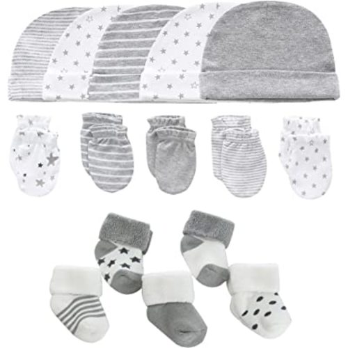 Baby Caps Mittens and Thick Warm Socks Cotton Newborn Essentials Accessories (Hats+Gloves+Terry Socks),0-6 Months