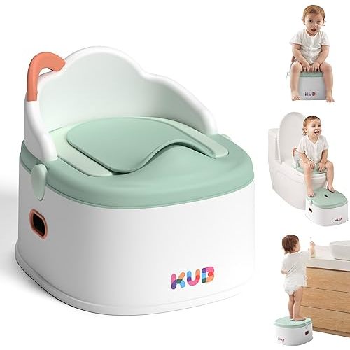 KÜB 3-in-1 Potty Training Toilet (Chair, Seat, Step Stool) - 9 CM Splash Guard, One-click Assembly, Easy to Clean - Versatile Toddler Potty Trainer for Boy Girl - Green