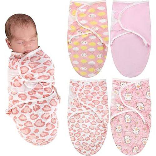 Newwiee 4 Pcs Preemie Baby Swaddle Wrap Adjustable Cotton Preemie Swaddle Blanket for Newborn Boys Girls(Classic Style,Fit for Preemies)