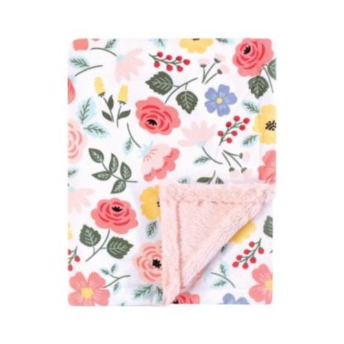 Girls Plush Blanket with Furry Binding and Back, Modern Botanical, One Size