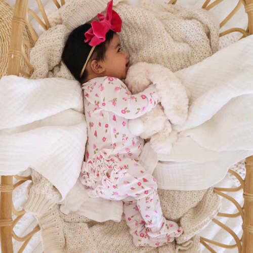 Penny's Posies Waffle Bamboo Zipper Ruffle Footie