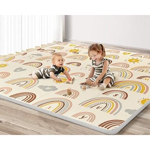Blissful Diary Baby Play Mat for Floor, 0.6'' Thicken 78 X 70 inch Extra Large Baby Floor Mat, Foldable Foam PlayMat for Babies and Toddlers, Waterproof Reversible Crawling Mat for Baby Indoor Outdoor