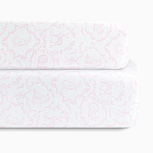 Organic Jersey Cotton Crib Sheet and Changing Pad Cover Set - Woodland Pink