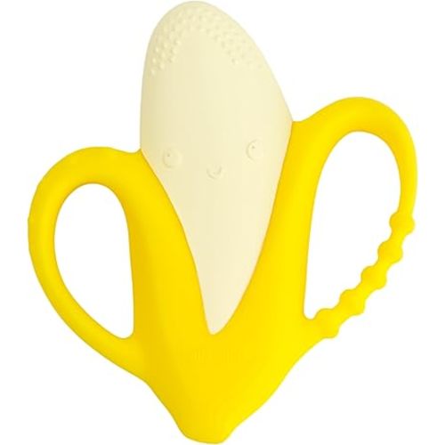 Infantino Lil' Nibbles Textured Silicone Baby Teether - Sensory Exploration and Teething Relief with Easy to Hold Handles, Yellow Banana, 0+ Months