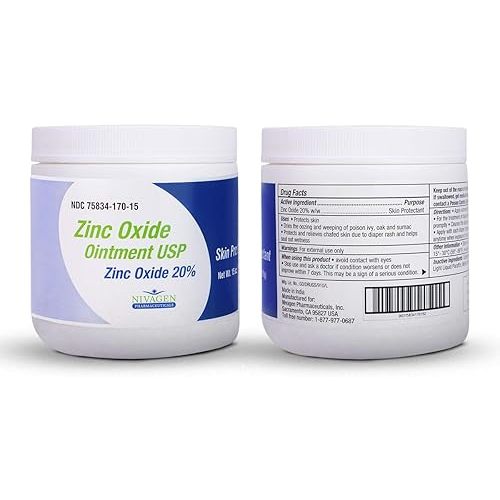 Zinc Oxide Ointment USP 20% | For Diaper Rash, Chafed Skin, Protects From Wetness, Relief From Poison Ivy, Poison Oak, & Poison Sumac | 15oz Jar Of Zinc Oxide