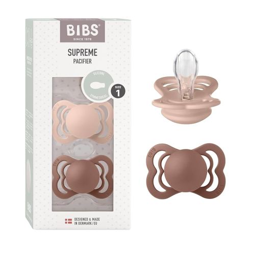BIBS Pacifiers - Supreme Collection | BPA-Free Baby Pacifier | Made in Denmark | Set of 2 Woodchuck/Blush Color Premium Soothers | Size 0-6 Months
