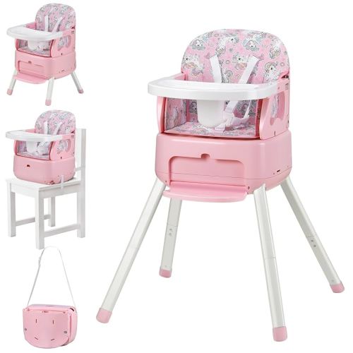 4 in 1 Portable Baby Highchair Convertible Highchair for Babies and Toddlers - Foldable Carry Small Box, High Chair, Infant Booster Seat, Dining Chair, Easy to Carry and Store (Pink)