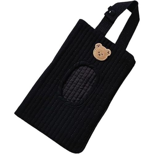 Quilted Baby Diaper and Wipes Pouch Portable Mommy Bag for Stroller Reusable Wipes Pouch with Lanyard for Casual Travel (Black Bear)