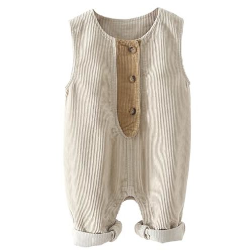 Happy Cherry Infant Baby Boy Girl Corduroy Overalls Romper Adjustable Button Suspender Big Pants Plain Romper Outfit Clothes