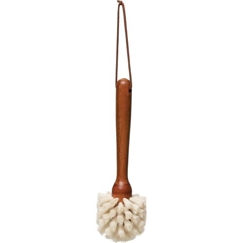 Creative Co-Op Beech Wood Dish Brush w Leather Strap, Dark Brown
