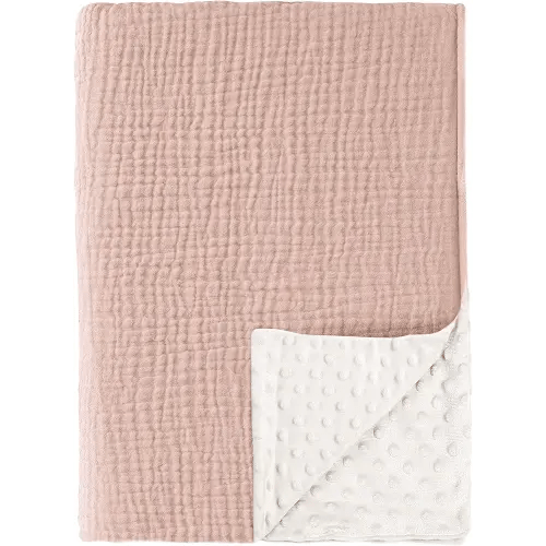 Konssy Baby Blankets for Unisex Boys Girls, Super Soft Nursery Minky Blankets with Muslin Cotton Front and Dotted Fleece Backing, Printed Bed Throws Newborn(Pink)