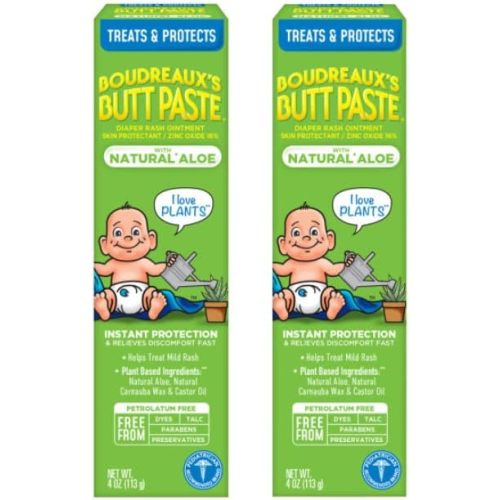 Boudreaux's Butt Paste with Natural* Aloe Diaper Rash Cream, Ointment for Baby, 4 oz Tube, 2 Pack