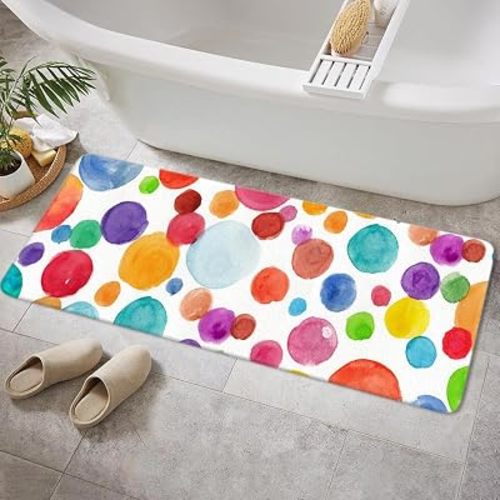 Colorful Polka Dot Bath Mat for Kids Bathroom